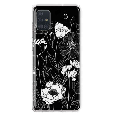 For Samsung Galaxy A31 Shockproof Line Art White Floral Flowers Case