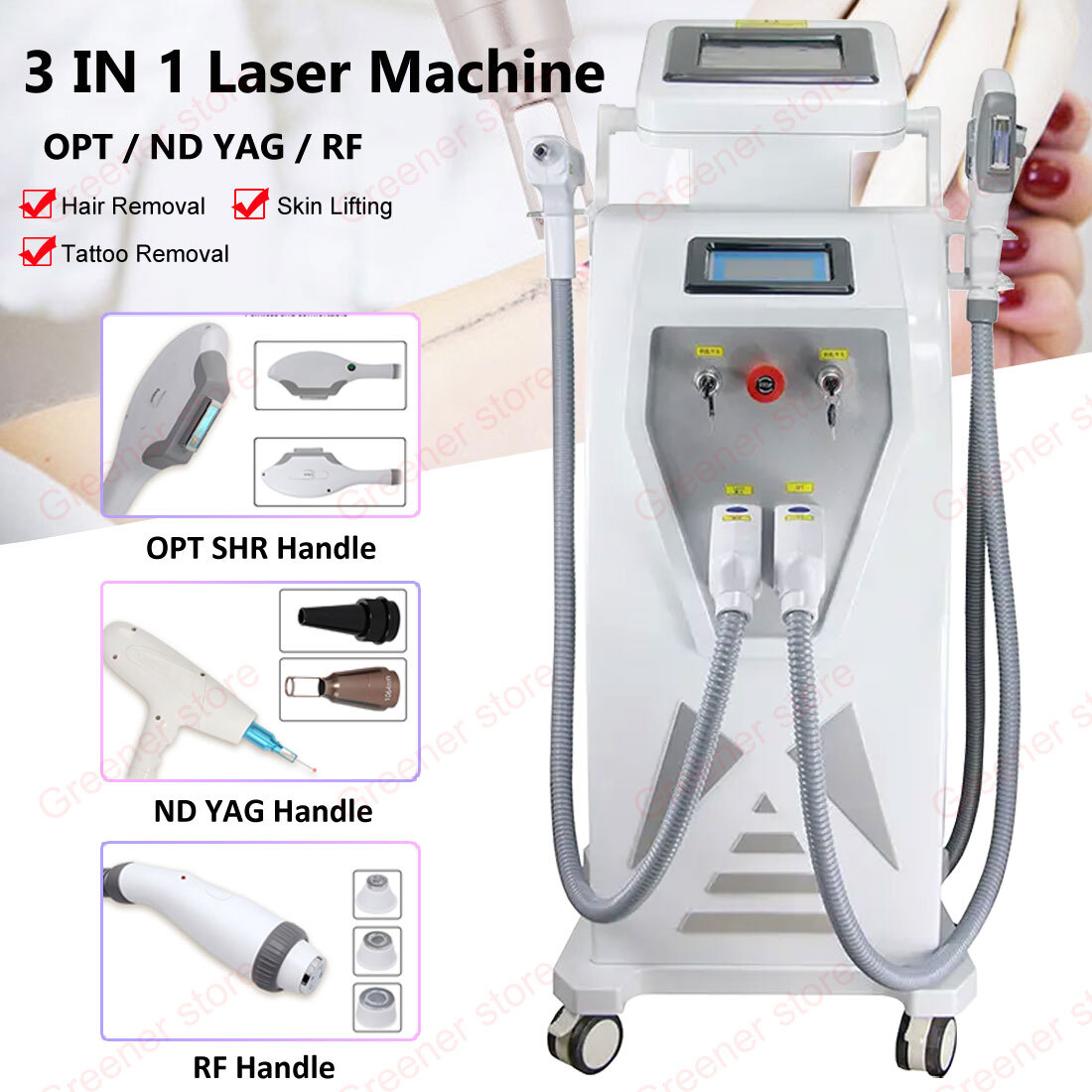 3IN1 OPT SHR IPL RF Tattoo & Hair Removal ND YAG Laser Skin