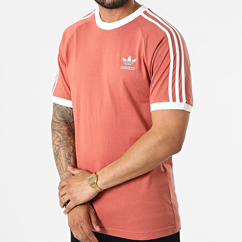 

Мужская спортивная повседневная футболка с 3 полосками Adidas Originals с коротким рукавом # 276, Pink/brown, Adidas Originals Essential