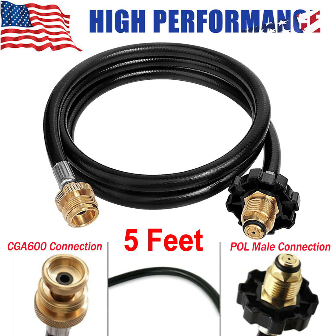 5FT POL Propane Hose Adapter 1lb to 20lb for Coleman Stove, Buddy Heater,Weber Q