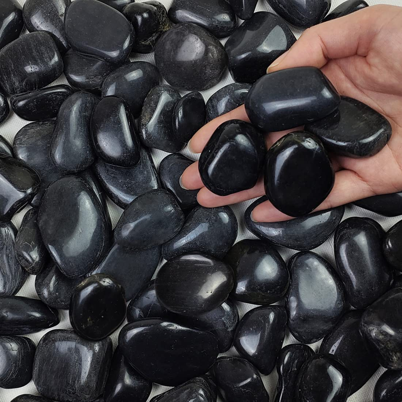 FANTIAN 5Lb Natural Polished Black River Rocks - Decorative Black Pebbles for In