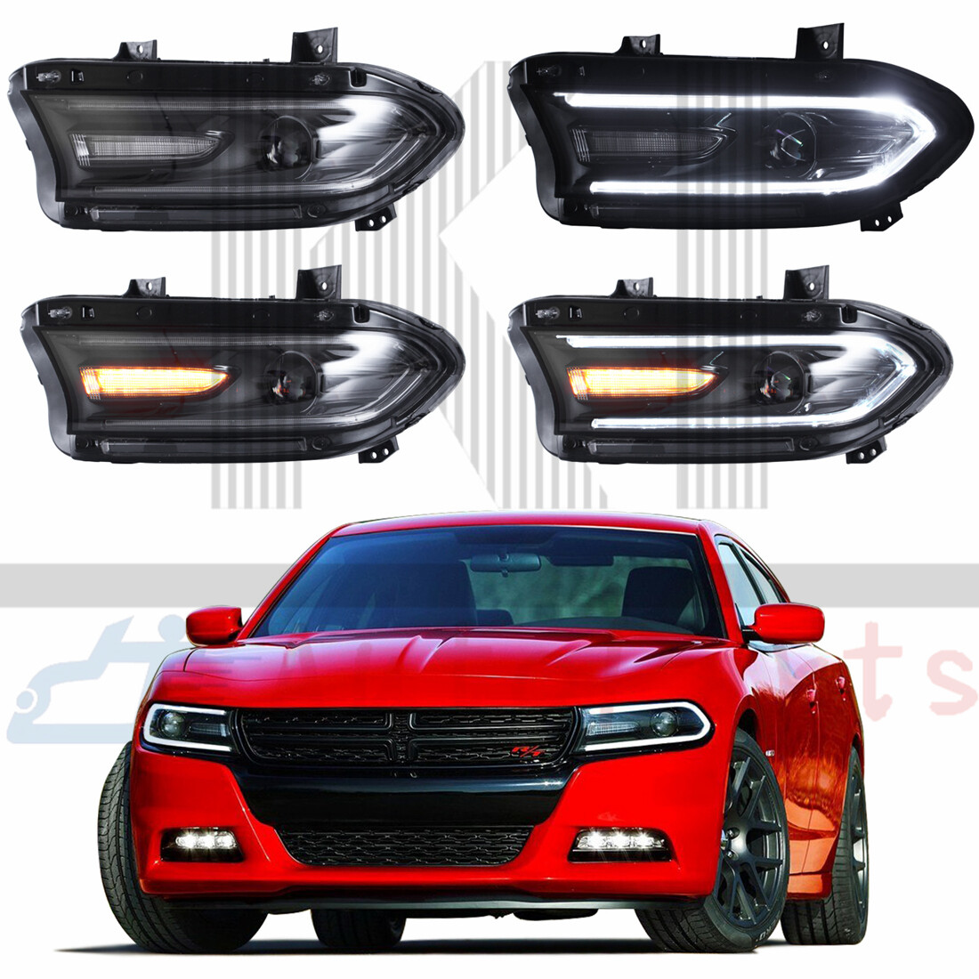 Pair LH+RH LED Headlights Head Lamps For 2015 2016 Dodge Charger LED Strip eBay