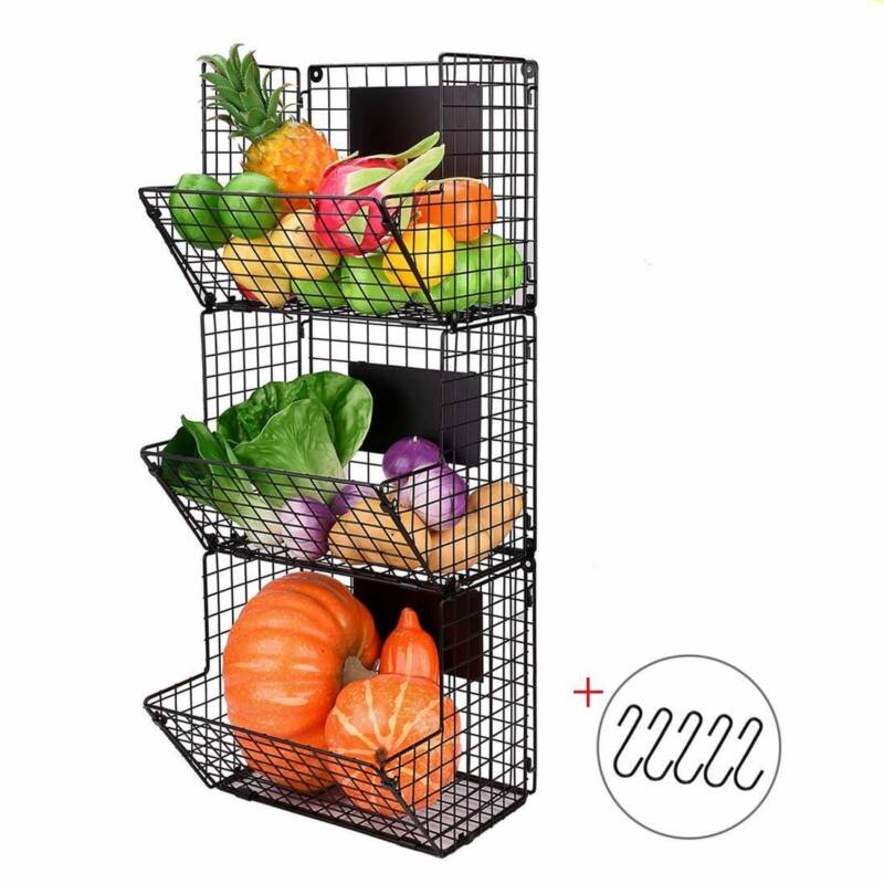Fruit and vegetable rack JT Stainless Steel Kitchen Bathroom Shelf No Need To Punch Wall-mounted Storage Basket Basket Supplies strong and sturdy