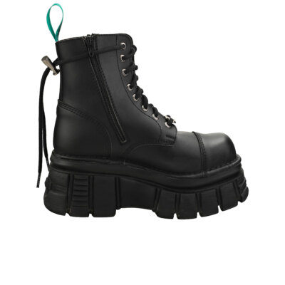 Pre-owned New Rock Rock Combat Vegan Unisex Platform Boots In Black - 10.5 Us