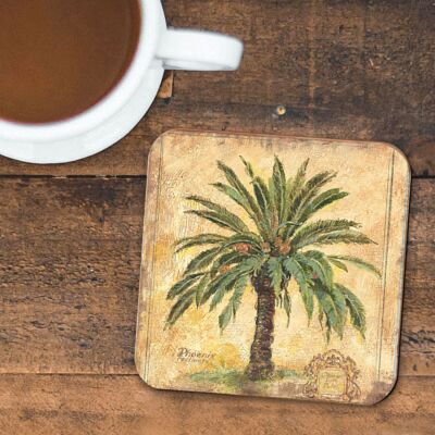 Palm Tree Coastal Wooden Cork Coasters Gift Set of 4 by Nature Wonders | Coastal