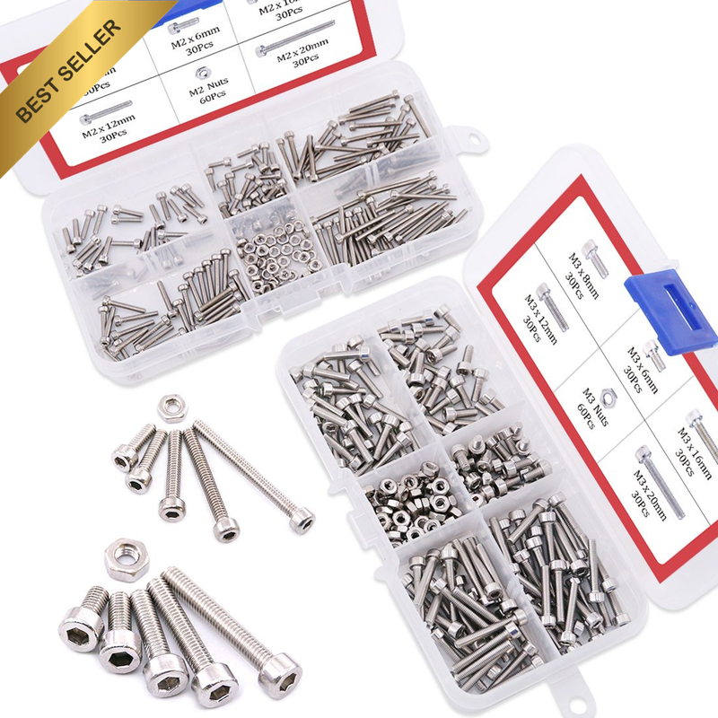 420Pcs M2 M3 Stainless Steel Hex Socket Head Cap Screws Nuts Assortment Kit with