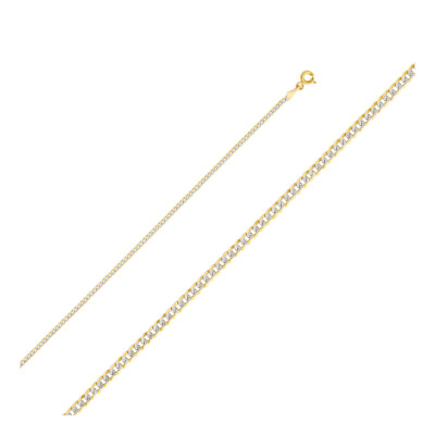 Pre-owned Wellingsale 14k Two Tone Gold Solid 2mm Cuban Curb Pave Chain Necklace