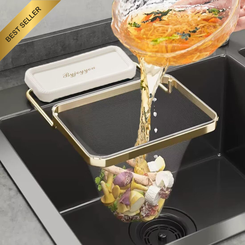 Sink Drain Rack with Strainer, Foldable Food Catcher for Kitchen, Corner Basket