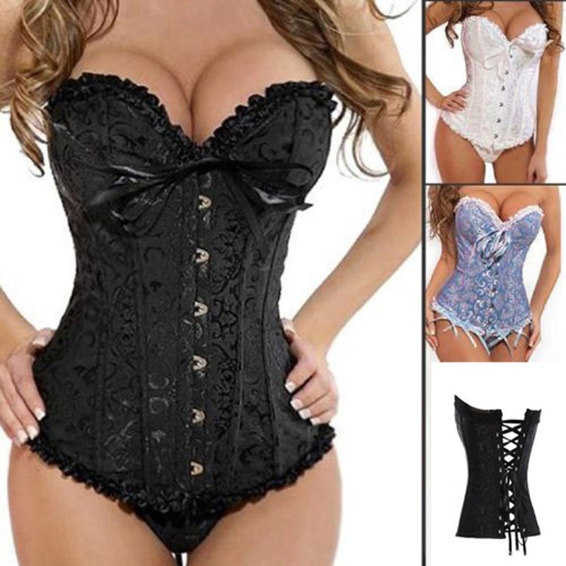 Lace up Boned Overbust Corset Top Waist Training Shaper Bustier Basque S-6XL Lot