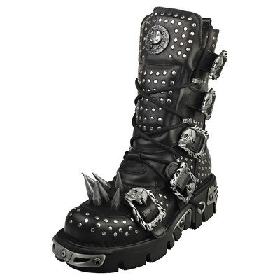 Pre-owned New Rock Rock Boot Metallic M-1535-s1 Unisex Platform Boots In Black Silver - 12 Us In Gray