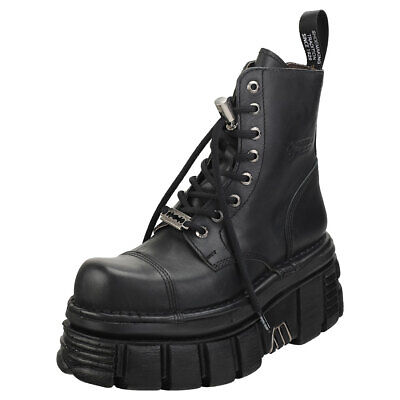 Pre-owned New Rock Rock Combat Boots Unisex Black Platform Boots - 8 Us