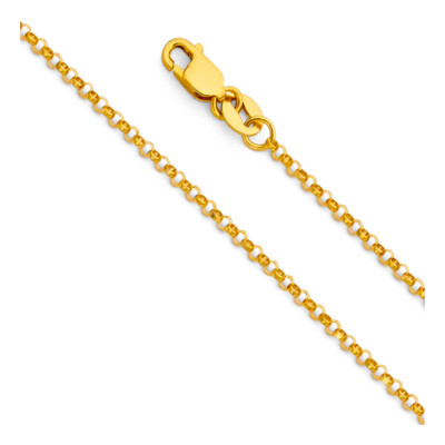 Pre-owned Wellingsale 14k Yellow Gold Solid 1.6mm Classic Rolo Chain Necklace