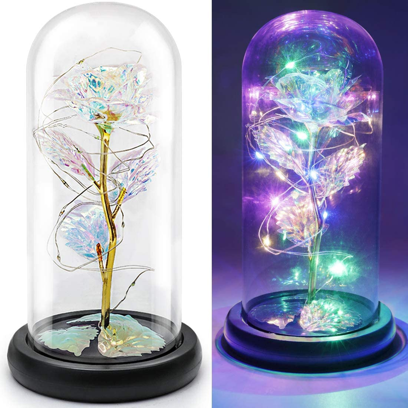 Beauty and the Beast Rose Gift Enchanted Colorful Led Galaxy Crystal Rose Flowe