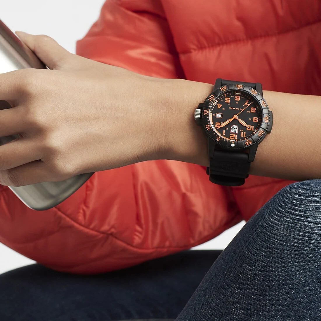 Pre-owned Luminox Men's 44mm Leatherback Sea Turtle Black Dial Orange Accent Watch Xs.0329