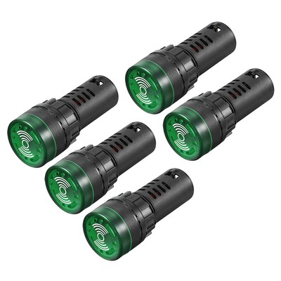 5pcs AC/DC 12V Panel Indicator Light Flashing Alarm with Buzzer Green LED