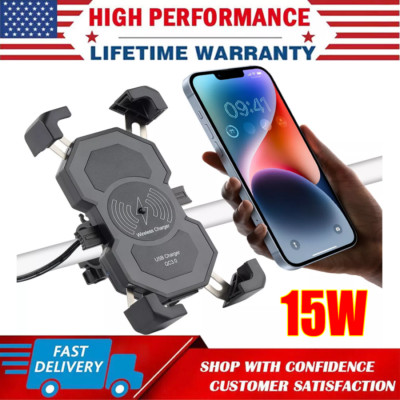15W Phone Holder Wireless Charger USB Charging Mount for Motorcycle Handlebar a+