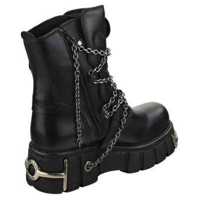 Pre-owned New Rock Rock Straps And Chains Unisex Platform Boots In Black - 8 Us