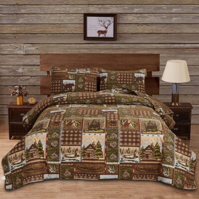 Cabin Bedding Quilt Queen/Full Size Lodge Patchwork Quilt Set Rustic Bedsprea...