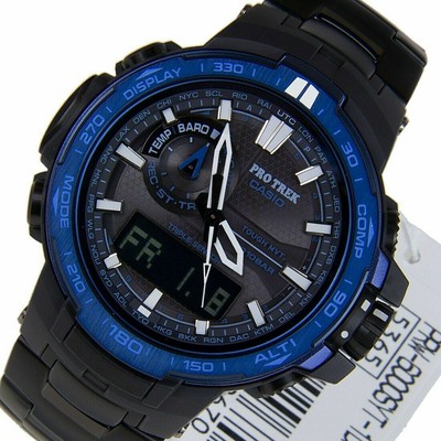 Pre-owned Casio Pro Trek Prw-6000syt-1d Triple Sensor Black Titanium Alarm Compass Watch