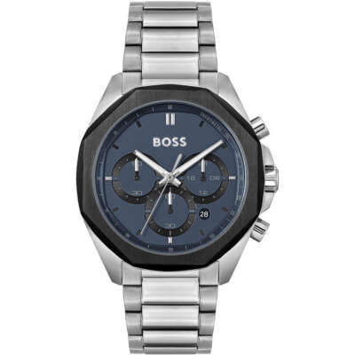 Pre-owned Hugo Boss Mens Wristwatch  Cloud 1514015 Chrono Stainless Steel Blue