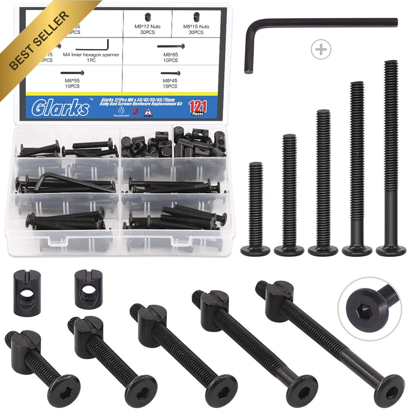 120Pcs M6X35/45/55/65/75Mm Black Hex Socket Cap Bolt Screws and Barrel Nut Assor