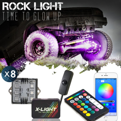 8-Neon LED Rock Lights Kit Wireless Multi Color Underglow Offroad Car Truck Boat