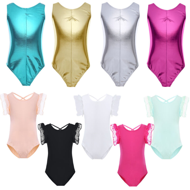 Girls Ballet Dance Leotards Kids Metallic Gymnastics Unitard Bodysuit Dancewear