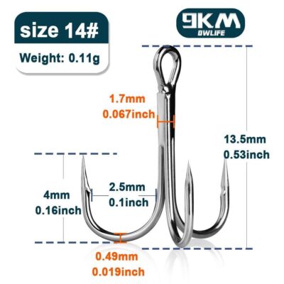 50Pcs Strong Treble Hooks High Carbon Steel Triple Hook for Sea Fishing 14#~4/0#
