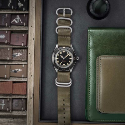 Pre-owned Undone Basecamp Cali Vintage Automatic Steel Black Fabric Green Men's Watch