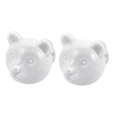 Cabinet Wardrobe Drawer Door Pull Bear Shape Design Ceramic Knobs White 2pcs