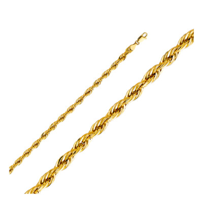 Pre-owned Wellingsale 14k Yellow Gold 5mm Hollow Rope Chain Necklace