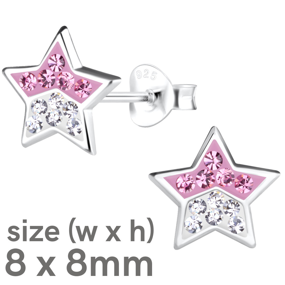 Pink White Crystal Star Christmas Stud Earrings * 925 Sterling Silver Gift Boxed