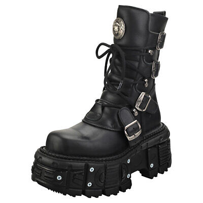 Pre-owned New Rock Rock Punk And Rock Unisex Black Platform Boots - 7 Us In Gray