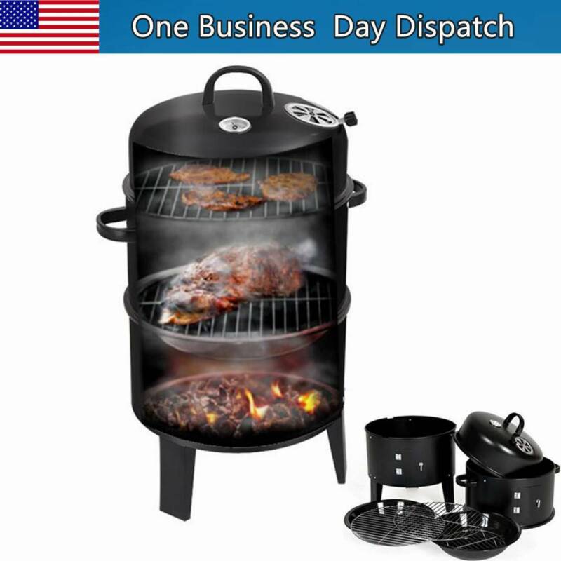3 in 1 Charcoal Vertical Smoker Grill BBQ Roaster Steel Barb