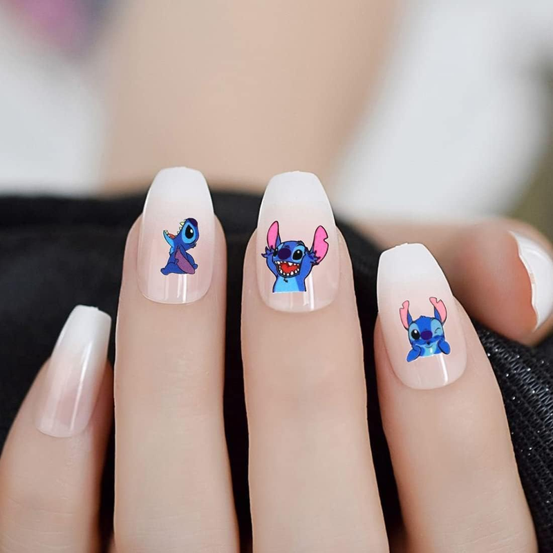 2 Pack 3D Stitch Nail Stickers Cute Kawaii Cartoon Nail Stikers Self-Adhesive Na