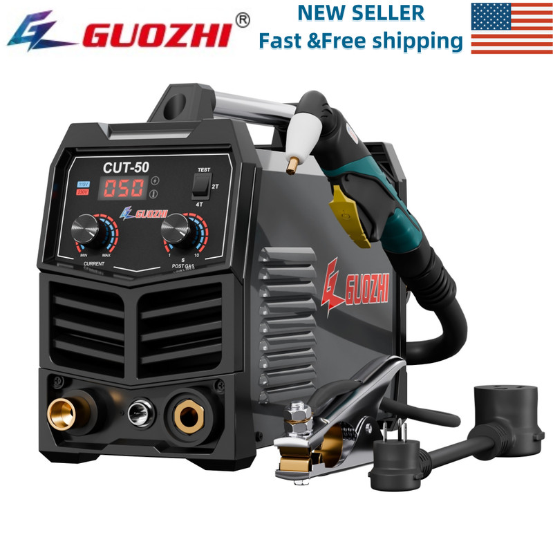 GZ GUOZHI 50Amp Plasma Cutter,110V/220V,10MM Clean Cut, with Pre-Flow, Post-Gas