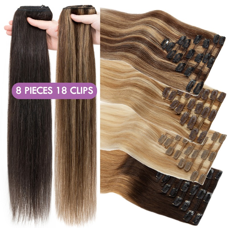 Clearance Clip In Human Hair Extensions 100% Russian Remy FULL HEAD 8