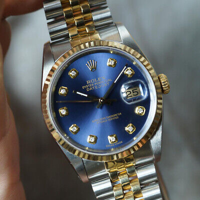 Rolex 16233 Oyster Precision Datejust Blue Gold Combie White Gold 10P Dia Watch