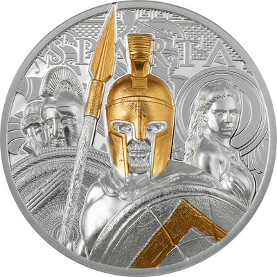 2023 Cook Islands Sparta 3 oz Silver Gilded Proof Coin