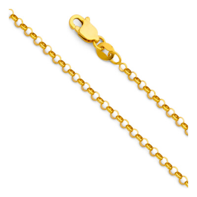 Pre-owned Wellingsale 14k Yellow Gold Solid 2.1mm Classic Rolo Chain Necklace
