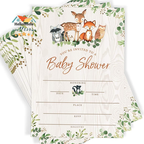 Baby Shower Invitations and Envelopes Woodland Animals Set of 25