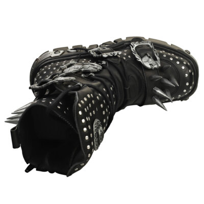 Pre-owned New Rock Rock Boot Metallic M-1535-s1 Unisex Platform Boots In Black Silver - 8.5 Us In Gray