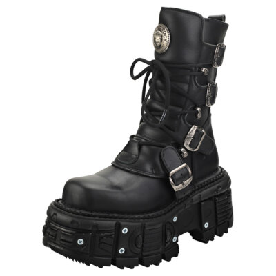 Pre-owned New Rock Rock Punk And Rock Unisex Black Platform Boots - 13 Us In Gray