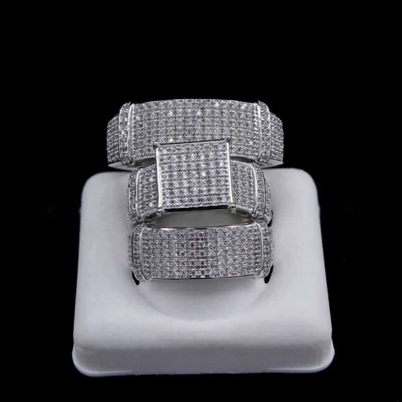 3.20 Ct Trio Set Wedding Band Ring Simulated Diamond Solid Sterling Silver 925