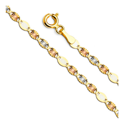 Pre-owned Wellingsale 14k Tri Color Gold Solid 3mm Valentino Star Chain Necklace