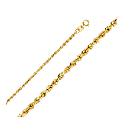 Pre-owned Wellingsale 14k Yellow Gold 2mm Hollow Rope Chain Necklace