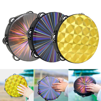 8'' Musical Tambourine Wood Hand Held Tamborine Drum Round Percussion Portable US
