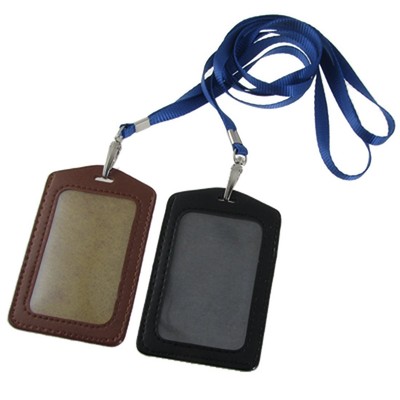 Amico Faux Leather Business ID Badge Card Vertical Holders Black Brown 2 Pcs