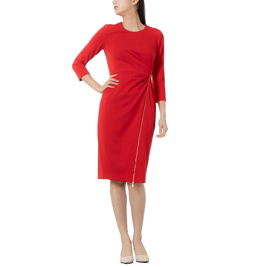 Размер 6 Элегантное женское платье-футляр из красного крепа Calvin Klein с плиссировкой спереди на молнии