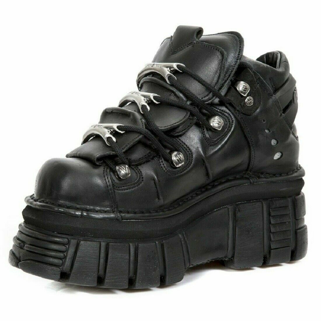 Pre-owned Rock M.106-s29 Boots Tower Shoes Metallic Black Leather Biker Gothic